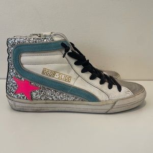 Golden goose slide sneakers - silver glitter, pink, blue